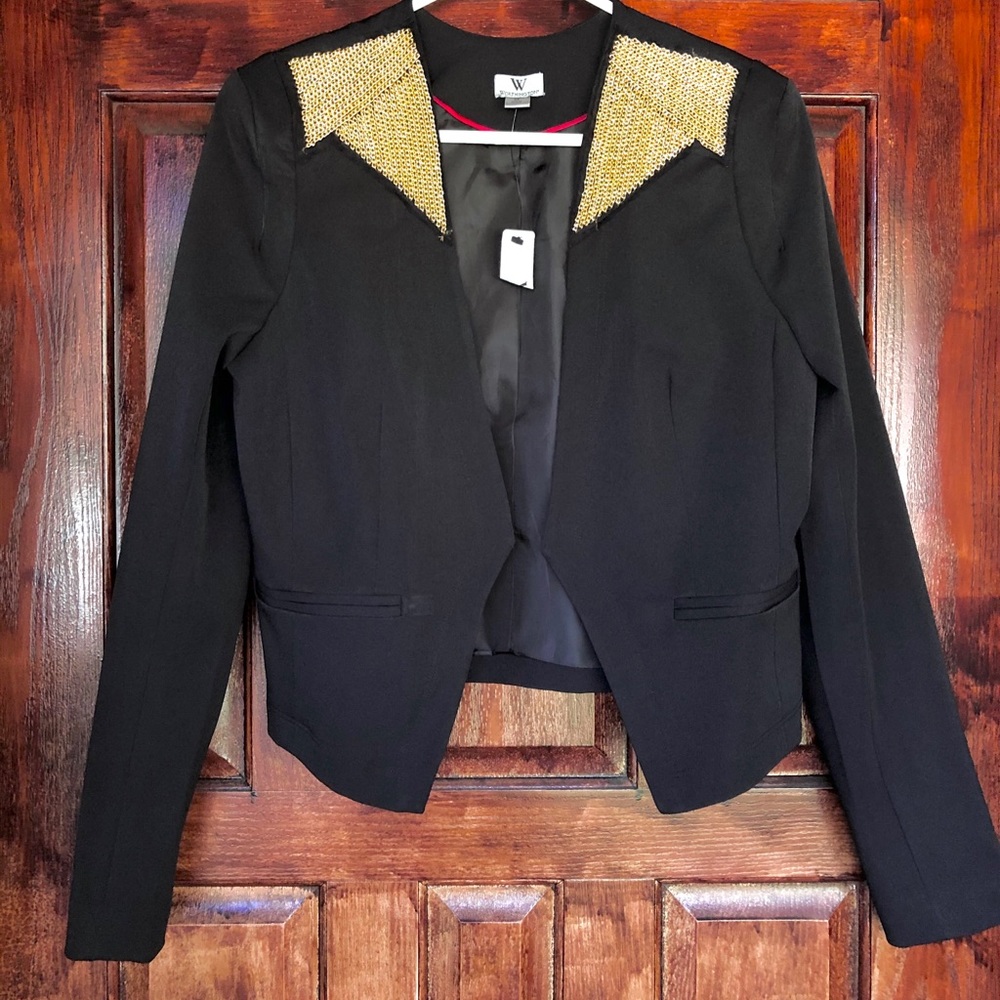 NWT Worthington Gold Chain Black Crop Blazer